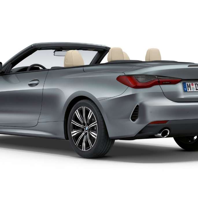 Zaga BMW Serie 4 Convertible, equipamiento de serie G23 2020 BMW Serie 4 Convertible G23 2020, equipamiento de serie, Bluestone metalizado, vista de tres cuartos de la zaga