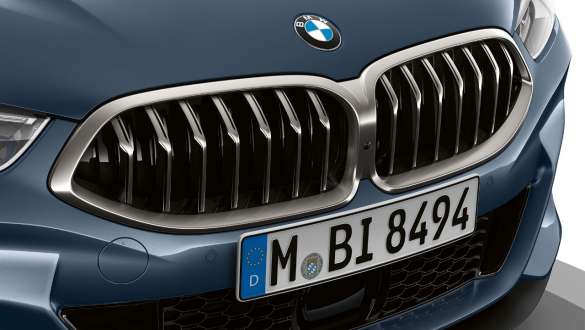 parrilla y Air Breather inserto. BMW Serie 8 Coupé, enfoque delantero, listones de parrilla en forma de riñón y Air Breather.