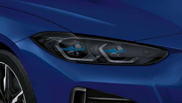 Faros M Shadow Line y Luz láser BMW BMW i4 M50 G26 2021 Faros M Shadow Line y Luz láser BMW BMW i4 M50 G26 2021 BMW Individual Frozen Portimao Blau Faros Primer plano