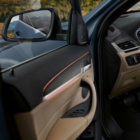 BMW X1, Interior BMW X1, interior con enfoque en el volante multifuncional.