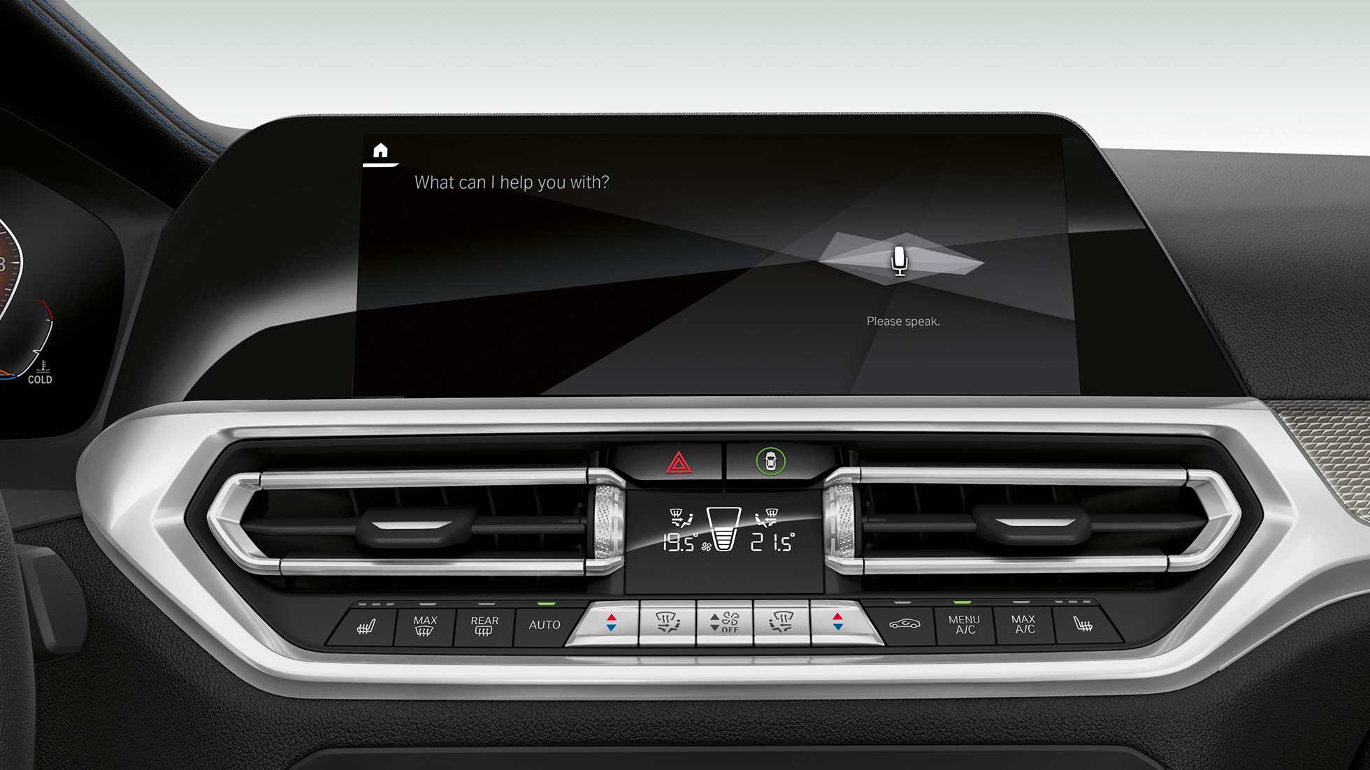 BMW Serie 3 Sedán, BMW Intelligent Personal Assistant. Acercamiento de la pantalla de la cabina con BMW Intelligent Personal Assistant del BMW Serie 3 Sedán.