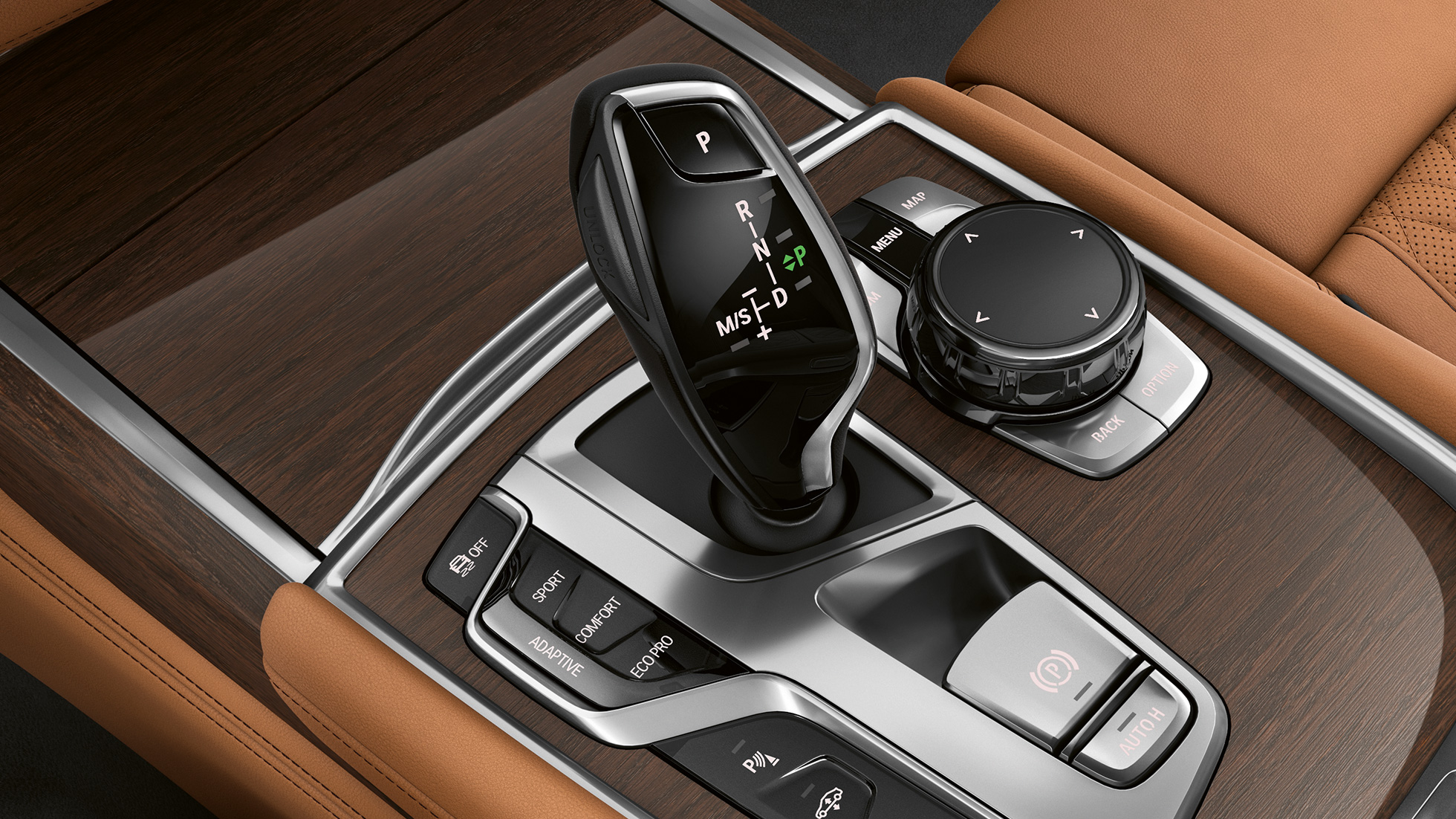 BMW Serie 7 Sedán con Diseño Exterior Pure Excellence, selector de velocidades BMW Serie 7 Sedán con Diseño Exterior Pure Excellence: Acercamiento del selector de velocidades