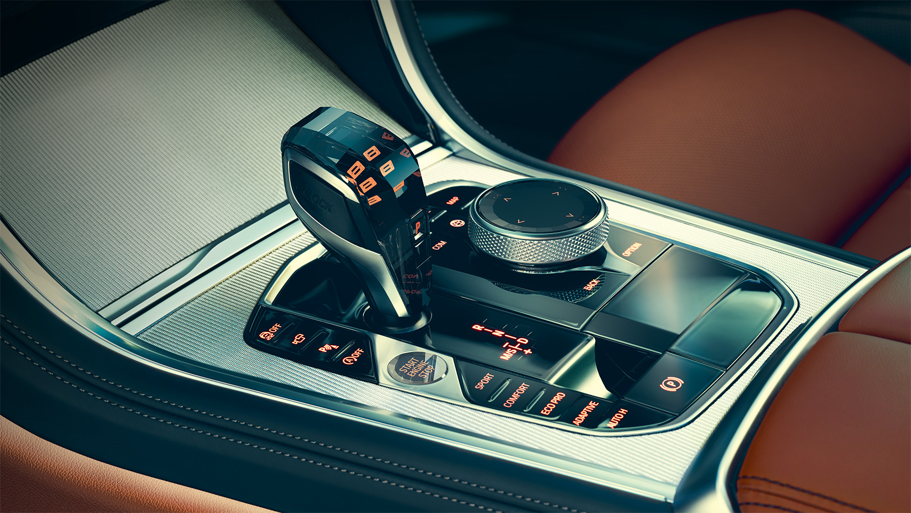BMW Serie 8 Coupé, aplicaciones de cristal Acercamiento de las aplicaciones de cristal del BMW Serie 8 Coupé en el interior.