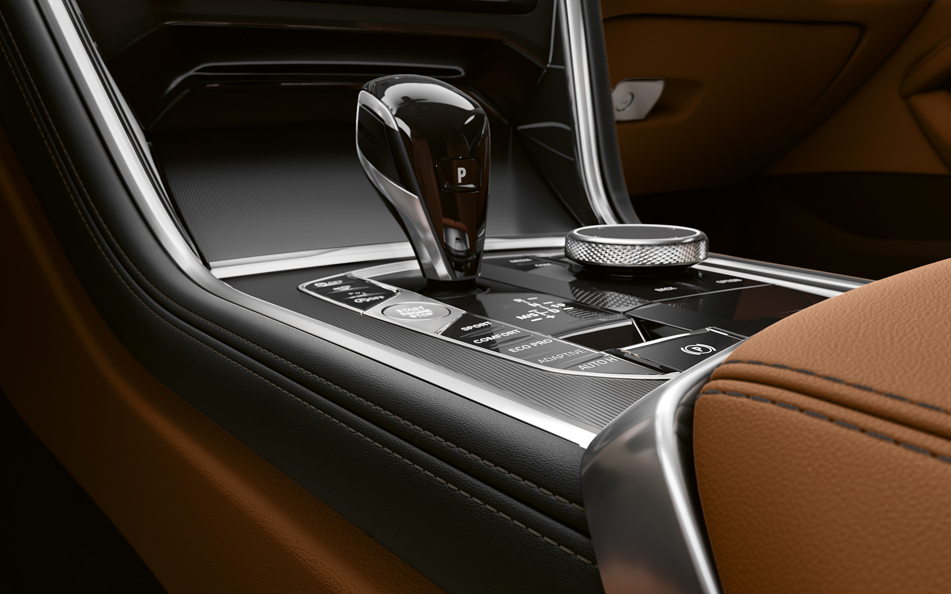BMW Serie 8 Coupé, consola central Acercamiento de la consola central del BMW Serie 8 Coupé.