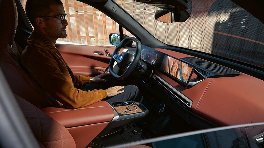 BMW iX i20 SUV eléctrico, interior BMW iX i20 2021 SUV eléctrico, interior Suite, cuero Castanea