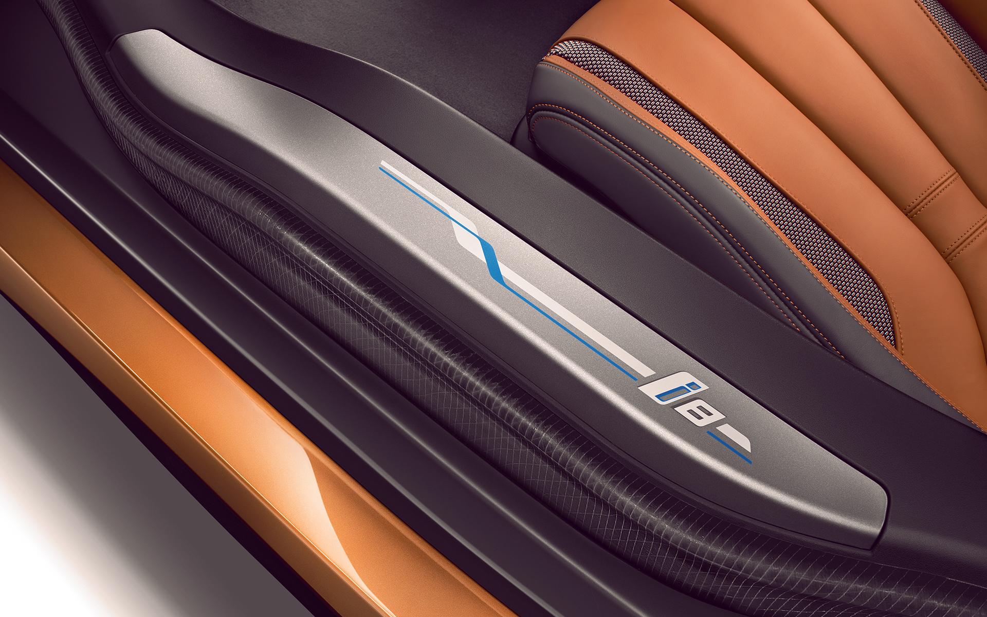 Detalle en la puerta del auto híbrido BMW i8