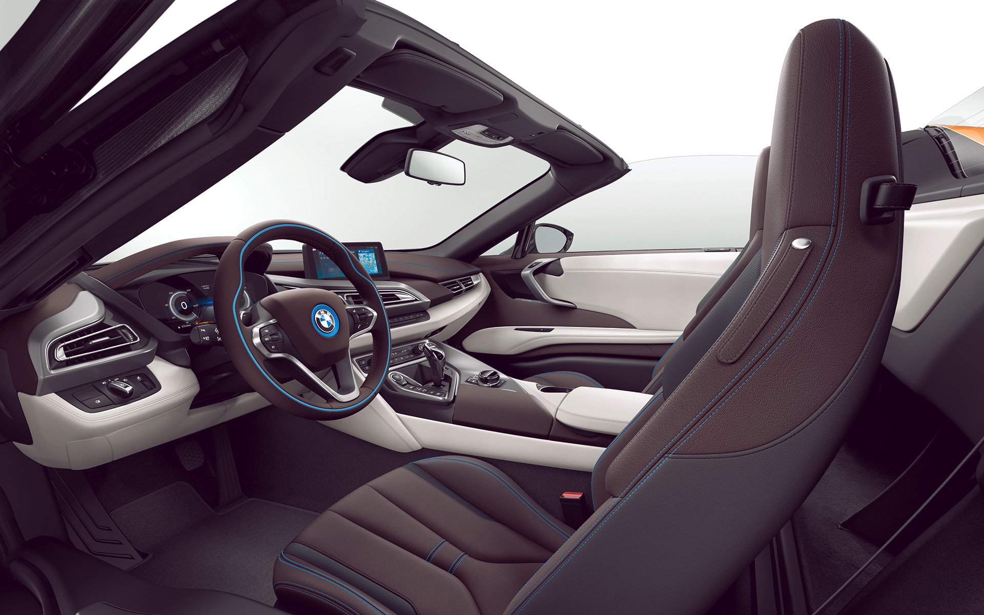 BMW i8 Roadster: detalle de asientos, volante y transmisión automática BMW i8 Roadster: detalle de asientos, volante y transmisión automática