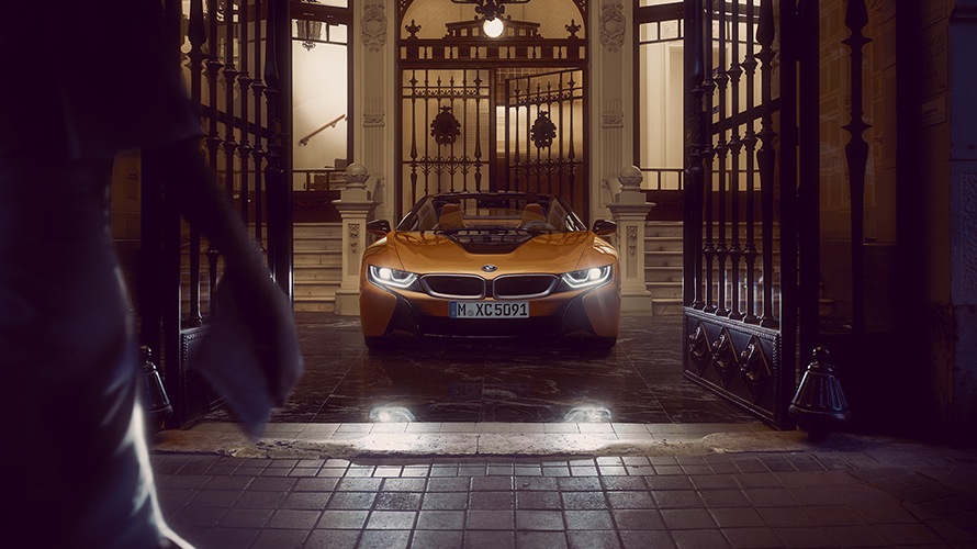 Vista de frente del modelo BMW i8 convertible