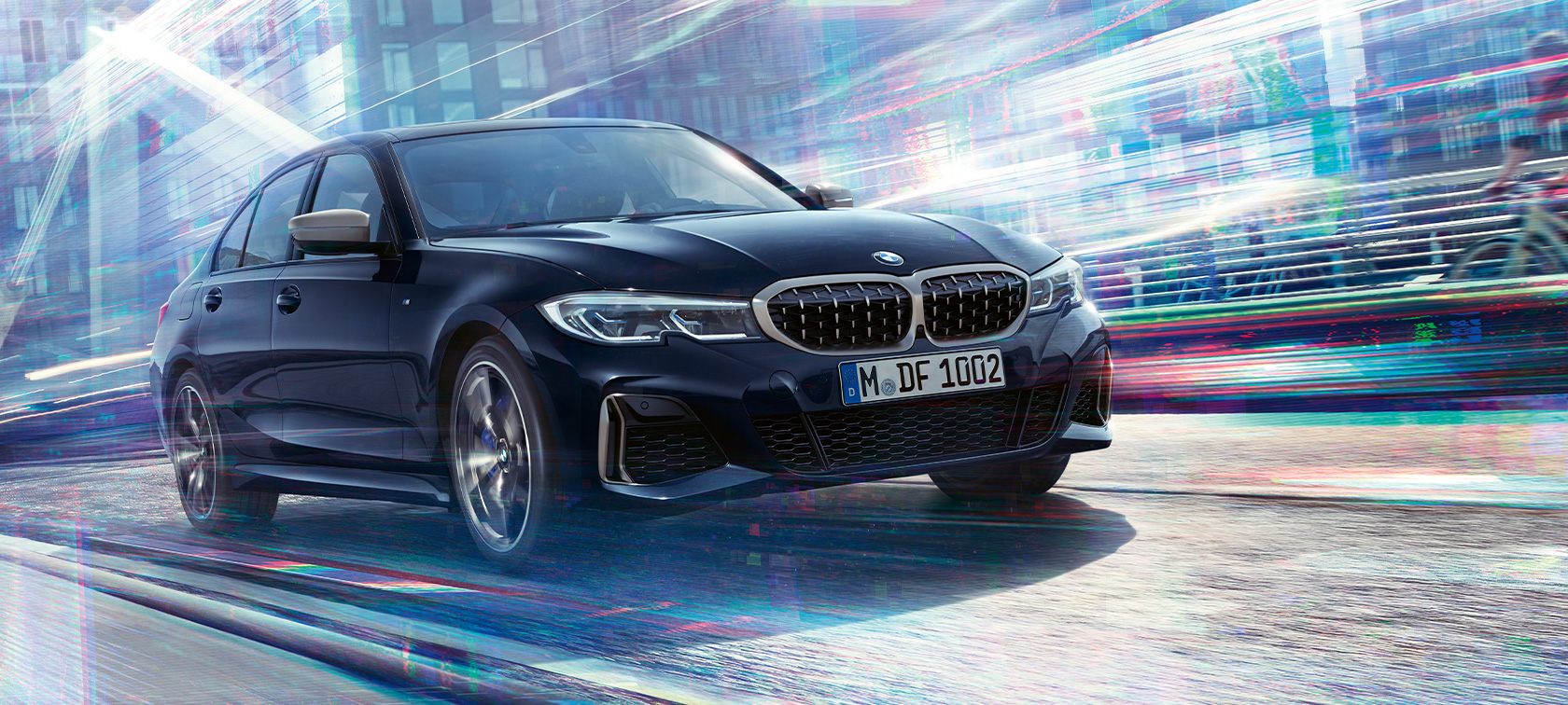 Diseño, dinamismo de conducción BMW M340i xDrive Sedán Diseño, dinamismo de conducción BMW M340i xDrive Sedán G20 Black Sapphire metalizado, vista de tres cuartos frontal