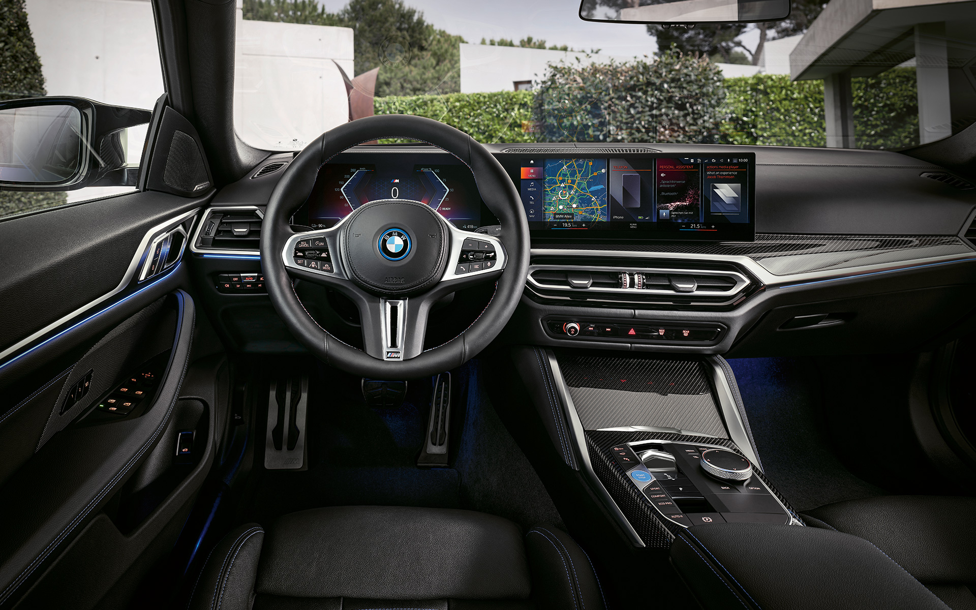 BMW i4 M50 G26 2021 Interior, puesto de conducción, cuadro de instrumentos y consola central