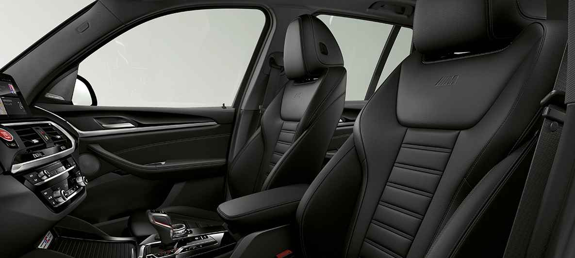 BMW X3 M, asientos deportivos en piel Negra ‘Vernasca’. BMW X3 M, interior, asientos deportivos en piel Negra ‘Vernasca’.