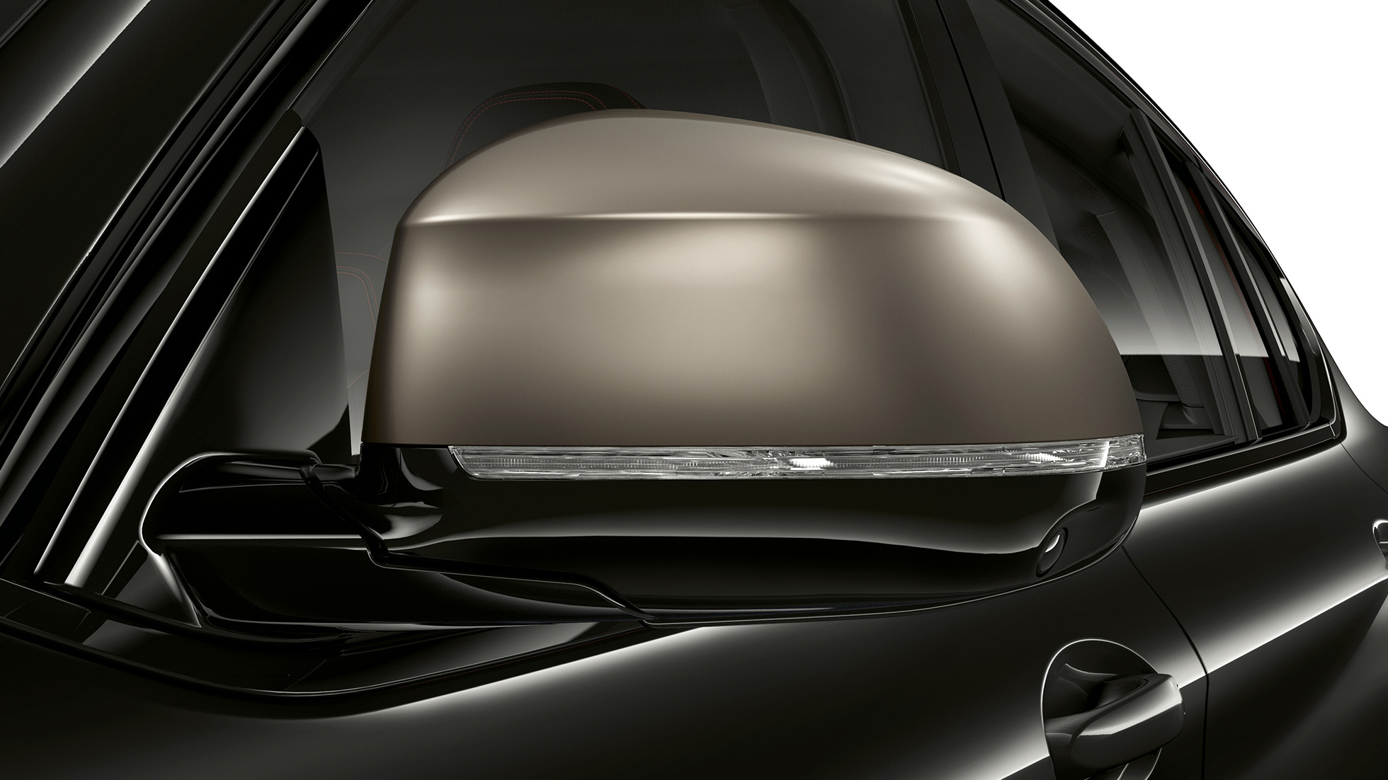 BMW X4 M40i, tapas de los espejos. BMW X4 M40i en Black Sapphire metálico, exterior, tapas galvanizadas de los espejos en Cerium Grey.