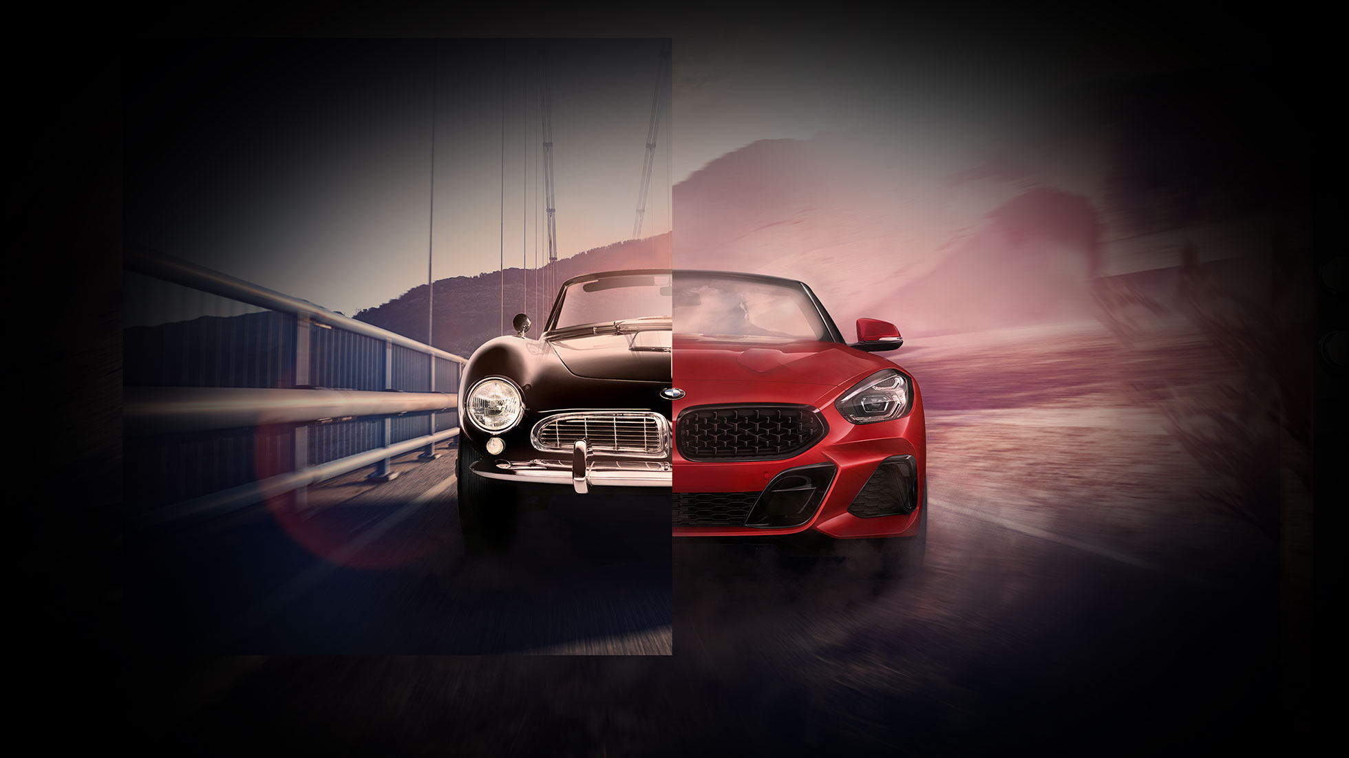 BMW 507 and Z4 Roadster Mitad de pantalla BMW 507 negro y BMW Z4 Roadster