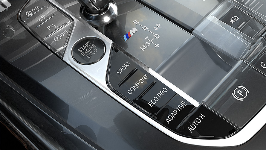 BMW Driving Experience Control. Close-up del BMW Driving Experience Control modo ECO PRO en el BMW X5.